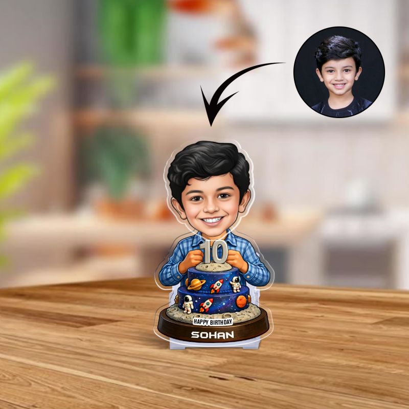 Personalized Astronaut Space Themed Bobblehead Caricature for Boys Birthday Gift for Kids, Son, Brother Tabletop Decor for Study Desk & Kids' Bedroom Battery Powered Moving Head
